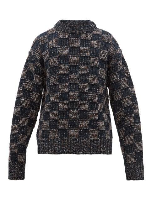 Matchesfashion.com Marni - Checked Wool Sweater - Mens - Navy White