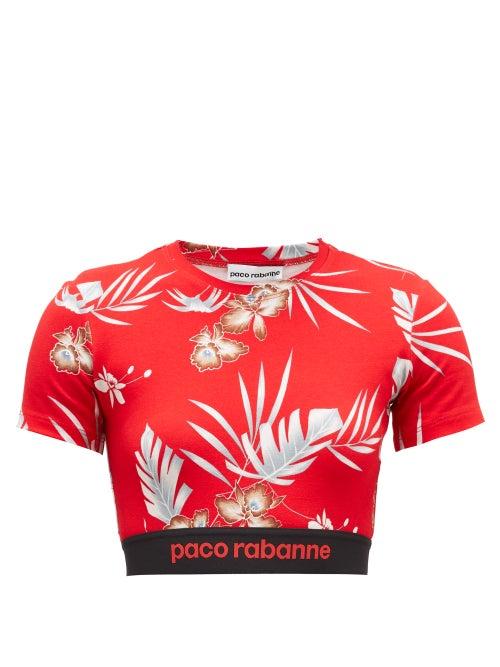 Matchesfashion.com Paco Rabanne - Hawaiian-print Jersey Cropped Top - Womens - Red Print