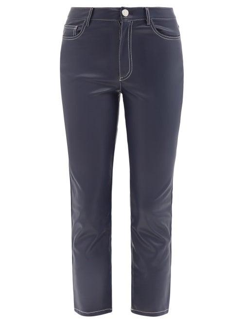 Staud - Elliot Faux-leather Cropped Trousers - Womens - Navy