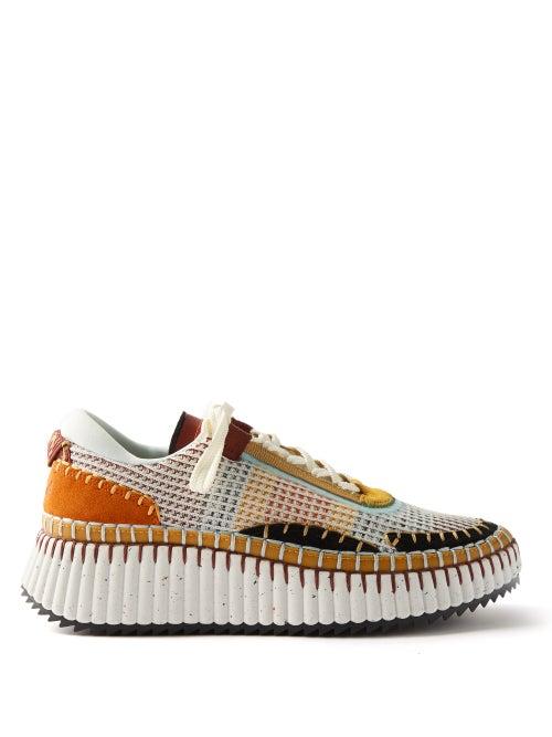 Chlo - Nama Blanket-stitch Recycled-mesh Trainers - Womens - Yellow