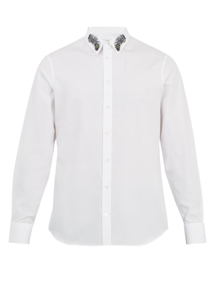 Alexander Mcqueen Peacock Feather-embroidered Cotton Shirt