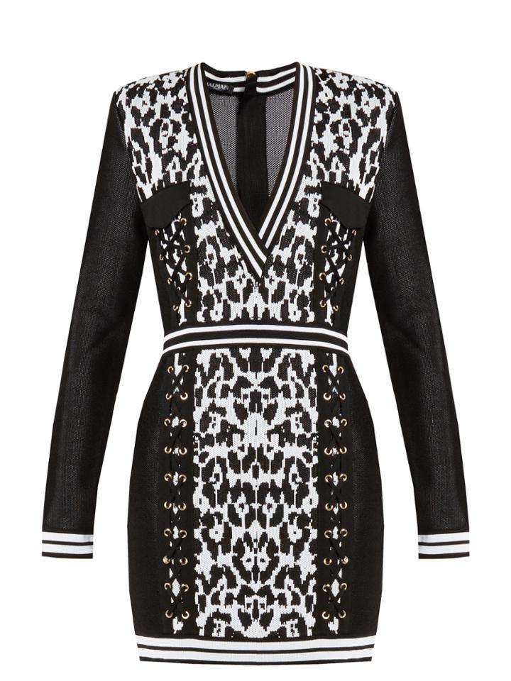 Balmain Monochrome V-neck Knitted Dress