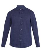 Matchesfashion.com Frescobol Carioca - Point Collar Linen Shirt - Mens - Navy