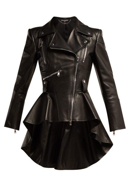 Matchesfashion.com Alexander Mcqueen - Peplum Leather Biker Jacket - Womens - Black