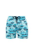 Matchesfashion.com Vilebrequin - Moorea Turtle Print Swim Shorts - Mens - Light Blue