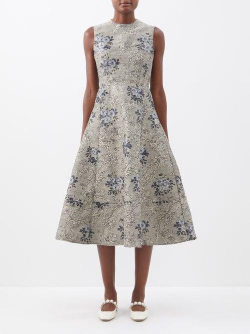 Erdem - Kelsie Rosie Floral-jacquard Sleeveless Midi Dress - Womens - Grey Multi