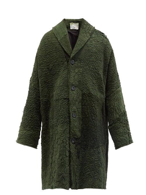 Mens Rtw By Walid - Adolfo Oversized Upcycled Embroidered-cotton Coat - Mens - Green