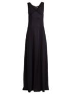 Matchesfashion.com Bottega Veneta - Satin Panelled Embellished V Neck Crepe Gown - Womens - Navy