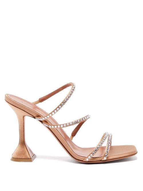 Ladies Shoes Amina Muaddi - Naima Crystal-embellished Satin Sandals - Womens - Nude