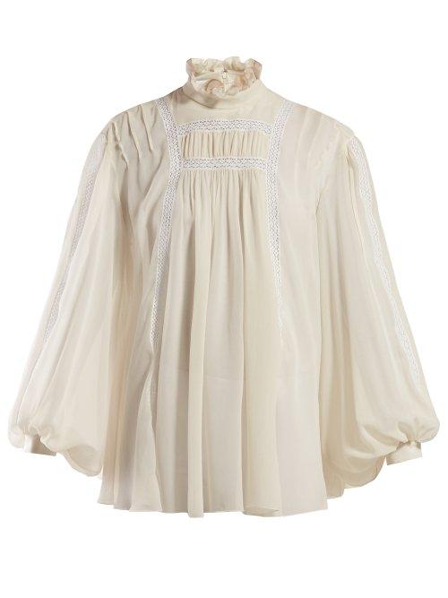 Matchesfashion.com Giambattista Valli - Broderie Anglaise Silk Crepe Blouse - Womens - White