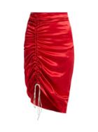 Matchesfashion.com Hillier Bartley - Gathered Silk Satin Pencil Skirt - Womens - Red