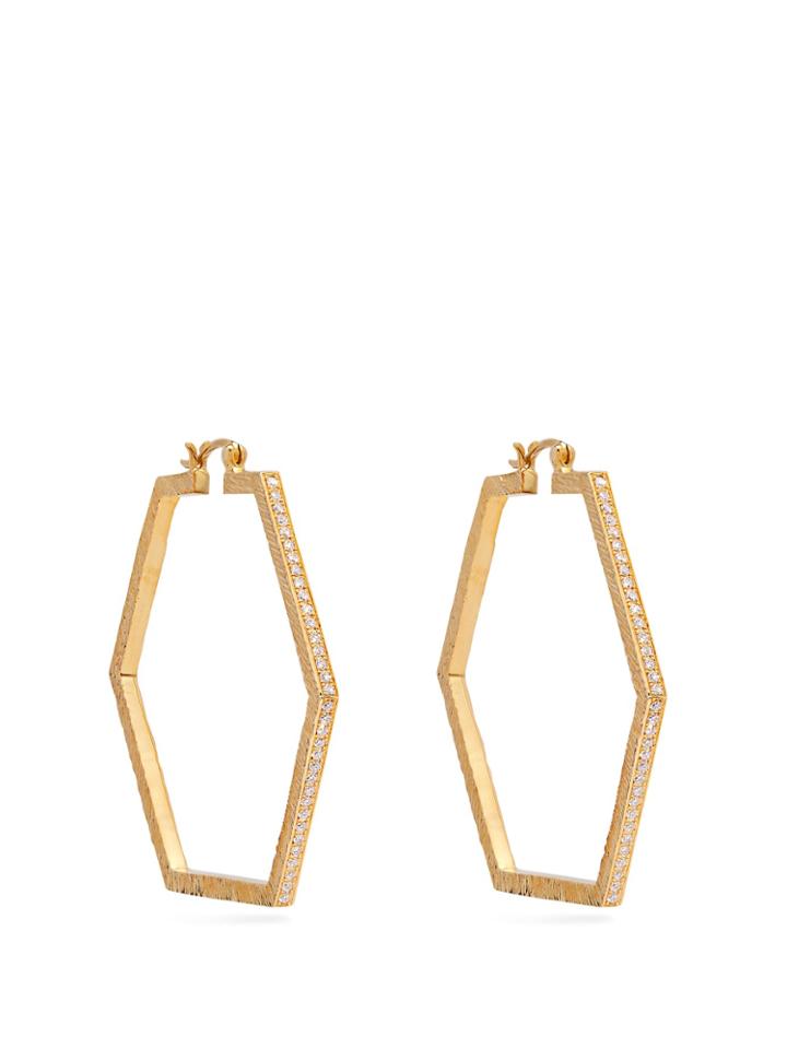 Patcharavipa 18kt Gold And Diamond Hexagon Earrings