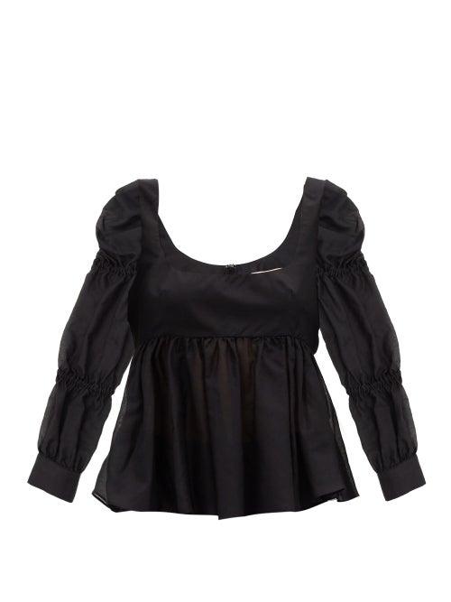 Matchesfashion.com Brock Collection - Roero Puff-sleeve Cotton-blend Blouse - Womens - Black