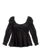 Matchesfashion.com Brock Collection - Roero Puff-sleeve Cotton-blend Blouse - Womens - Black