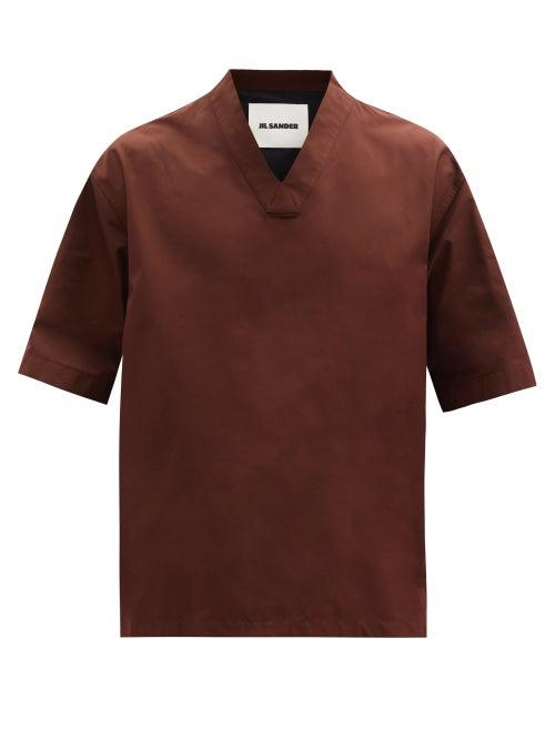 Matchesfashion.com Jil Sander - V-neck Cotton-poplin T-shirt - Mens - Brown