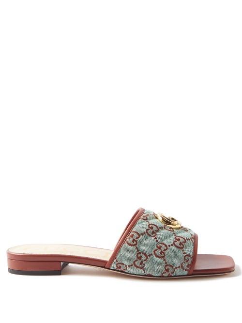 Gucci - Jolie Gg-canvas And Leather Slides - Womens - Blue