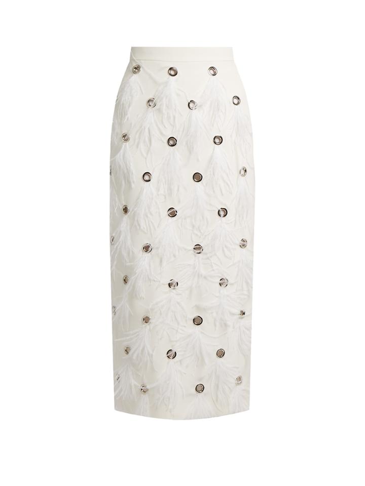 Huishan Zhang Dahlia Feather-embellished Silk Skirt