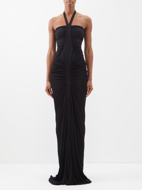 Saint Laurent - Halterneck Ruched-jersey Maxi Dress - Womens - Black