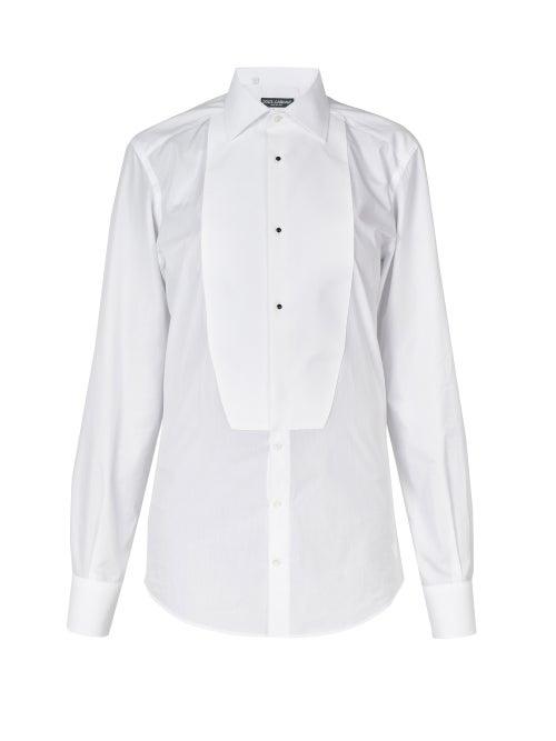 Matchesfashion.com Dolce & Gabbana - Slim-fit Cotton-poplin Tuxedo Shirt - Womens - White Multi