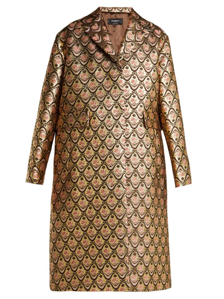 Rochas Single-breasted Floral-brocade Coat