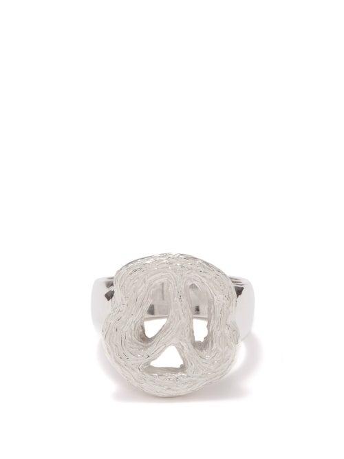 Bleue Burnham - Peace Sign Sterling Silver Ring - Mens - Silver
