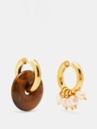 Timeless Pearly - Mismatched Tiger's Eye & Gold-plated Earrings - Womens - Brown Multi