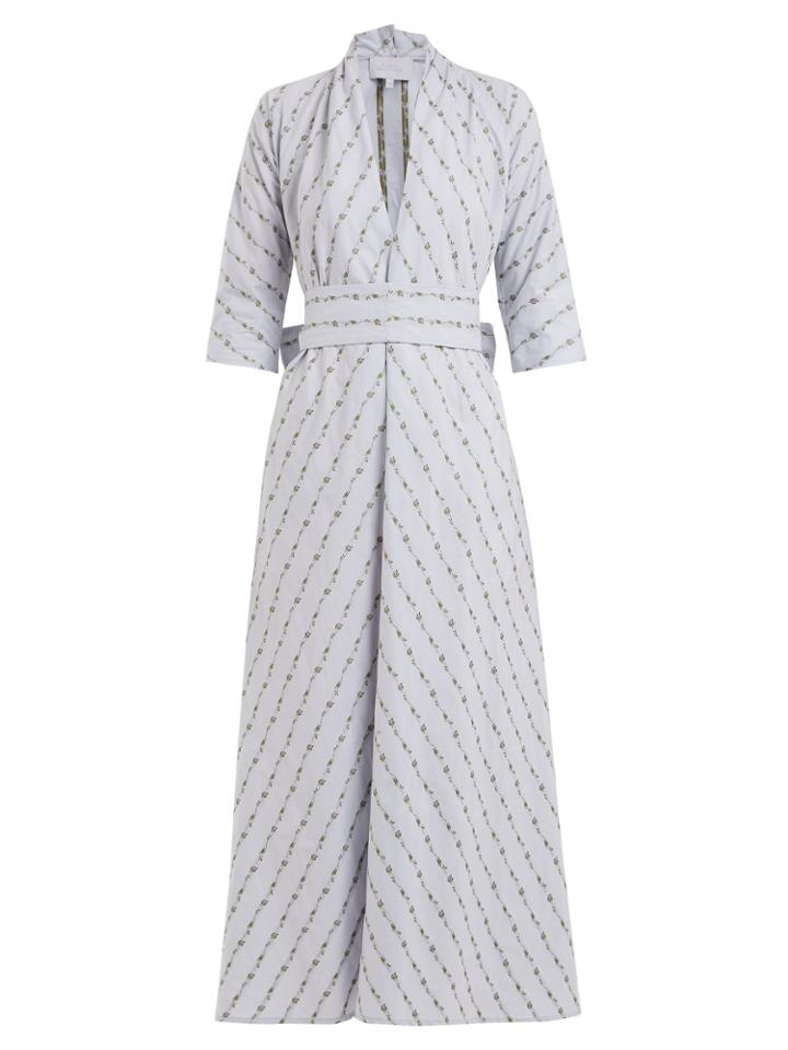 Luisa Beccaria Deep V-neck Floral-embroidered Cotton Dress