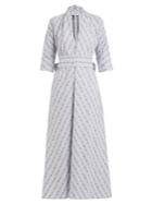 Luisa Beccaria Deep V-neck Floral-embroidered Cotton Dress