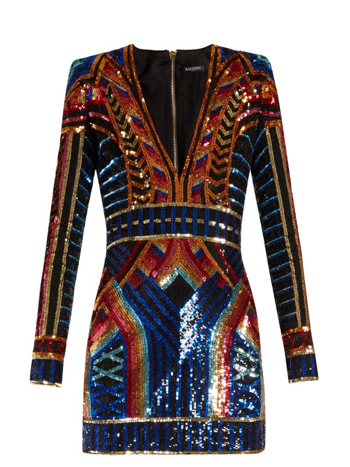 Balmain V-neck Sequin-embellished Mini Dress