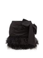 Matchesfashion.com No. 21 - Side-bow Feather-trimmed Cotton Mini Skirt - Womens - Black