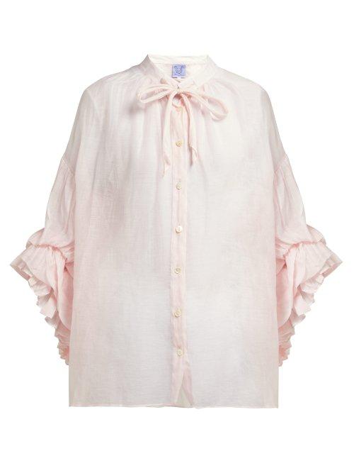Matchesfashion.com Thierry Colson - Chanderi Gathered Cotton And Silk Blend Blouse - Womens - Pink