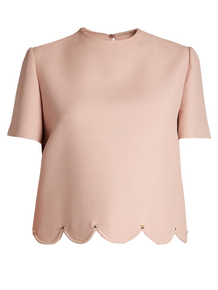 Valentino Rockstud-embellished Scallop-hem Top