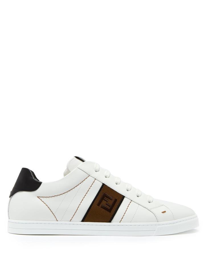 Fendi Logo-embroidered Low-top Leather Trainers