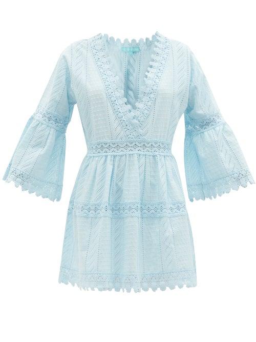 Matchesfashion.com Melissa Odabash - Victoria Lace-trim Cotton Mini Dress - Womens - Light Blue