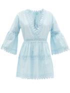 Matchesfashion.com Melissa Odabash - Victoria Lace-trim Cotton Mini Dress - Womens - Light Blue