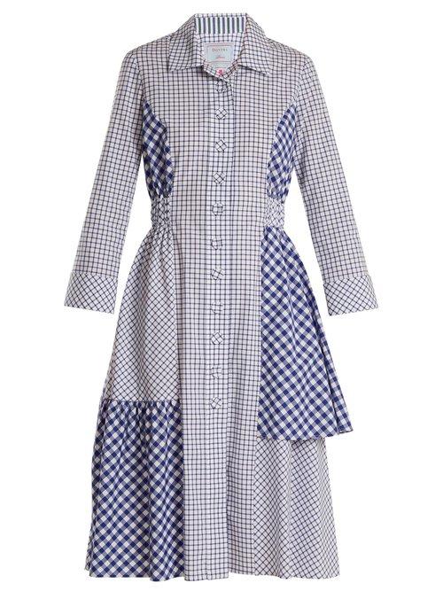 Matchesfashion.com Dovima Paris - Easton Asymmetric Checked Cotton Poplin Shirtdress - Womens - Navy White