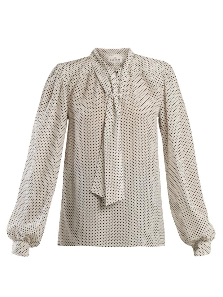 Maison Margiela Polka Dot-print Padded-shoulder Silk Blouse