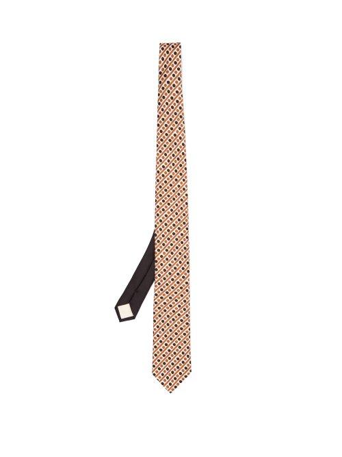 Matchesfashion.com Prada - Spot And Stripe Print Silk Scarf - Mens - Brown Multi