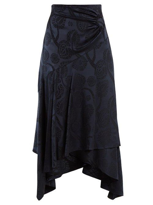 Matchesfashion.com Peter Pilotto - High Rise Fluted Satin Skirt - Womens - Navy Print