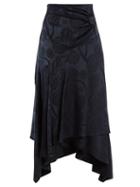 Matchesfashion.com Peter Pilotto - High Rise Fluted Satin Skirt - Womens - Navy Print