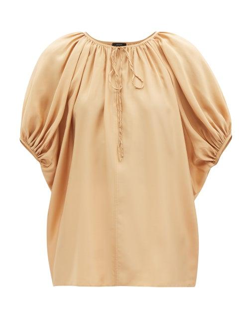 Joseph - Briela Gathered Silk-habotai Top - Womens - Cream