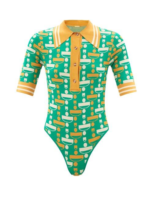 Dodo Bar Or - Lucy Geometric-jacquard Body Suit - Womens - Green Multi