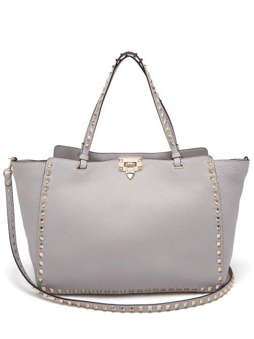 Matchesfashion.com Valentino - Rockstud Leather Medium Tote Bag - Womens - Light Grey