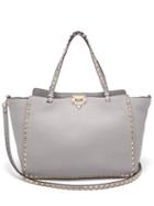 Matchesfashion.com Valentino - Rockstud Leather Medium Tote Bag - Womens - Light Grey