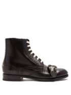 Matchesfashion.com Gucci - Lace Up Leather Brogue Boots - Mens - Black Multi