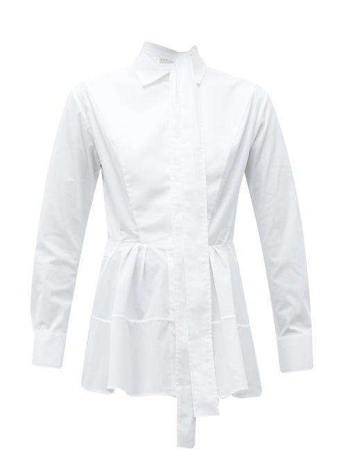 Matchesfashion.com Palmer//harding - April Tie Neck Pleated Cotton Blend Shirt - Womens - White