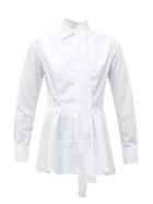 Matchesfashion.com Palmer//harding - April Tie Neck Pleated Cotton Blend Shirt - Womens - White