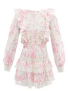Loveshackfancy - Santorini Ruffled Floral-print Cotton Mini Dress - Womens - Pink Print