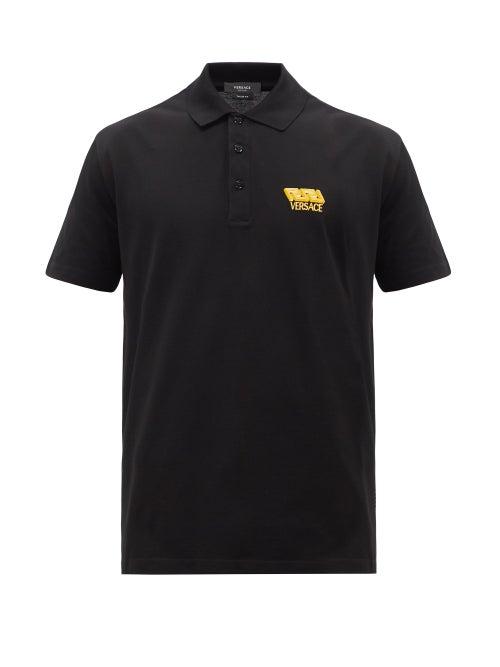 Versace - Greca-embroidered Cotton-piqu Polo Shirt - Mens - Black