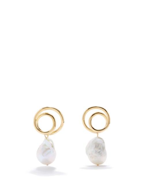 Completedworks - Coil Pearl & 14kt Gold-plated Hoop Earrings - Womens - Yellow Gold